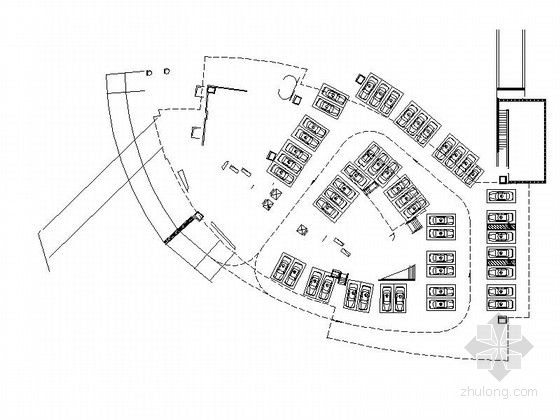 [四川]四层构架屋面弧线型框剪结构县级图书馆建筑施工图-四层构架屋面弧线型框剪结构县级图书馆建筑首层平面图 