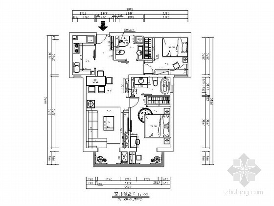 两单元两室两厅一卫资料下载-[北京]西城区某现代两室两厅两卫装修图