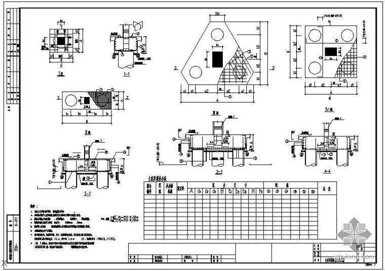 承台大样表资料下载-某大口径桩承台大样及表（图集）节点构造详图
