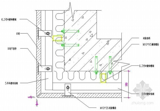 幕墙干挂节点详图cad资料下载-干挂石材墙面阴阳角节点详图