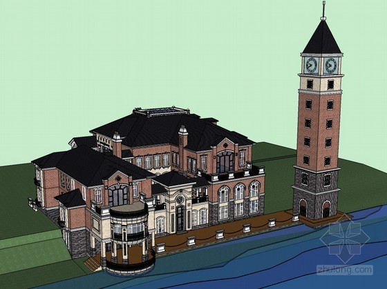 欧式别墅建筑模型制作资料下载-欧式别墅SketchUp模型