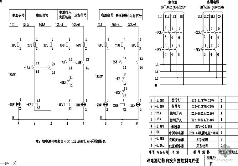 自动切换电路资料下载-双电源自动切换图纸