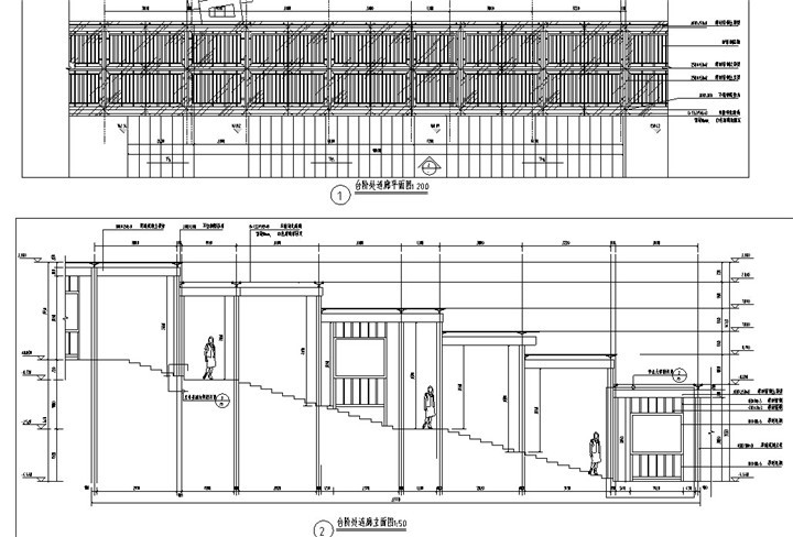 [浙江]省重点中学迁建景观项目施工图-台阶处连廊立面图