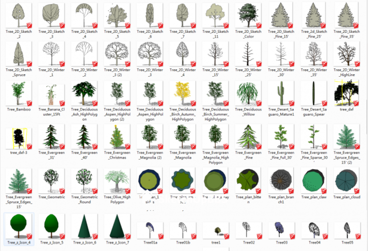 植物SU素材资料下载-500个常用针叶、阔叶景观植物模型合集