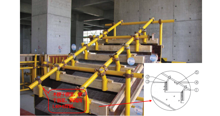 质量管理标准化木模板工程做法-木模板楼梯踏步定型化支模构造做法