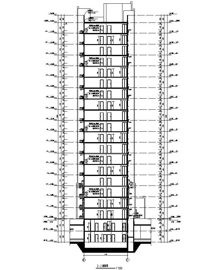 [宁夏]高层剪力墙结构住宅建筑施工图（含多栋住宅楼）-高层剪力墙结构住宅建筑【剖面图】