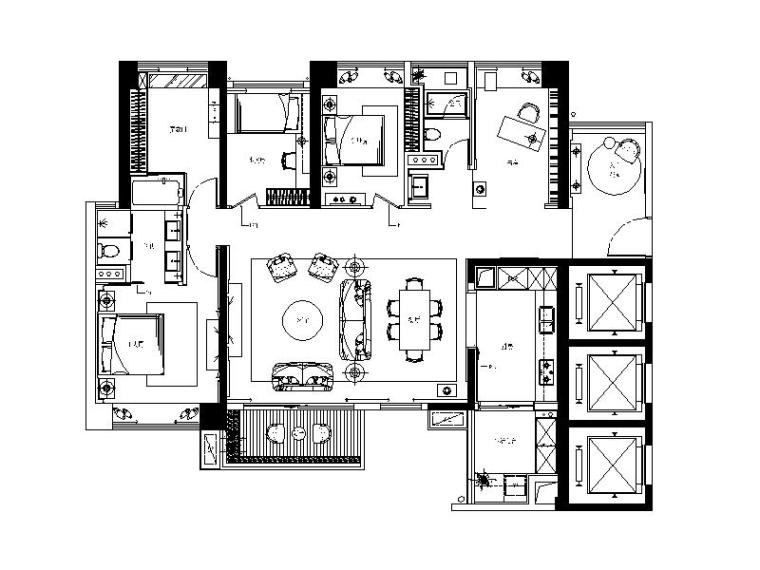 CAD现代港式施工图资料下载-[深圳]优雅港式风样板房设计施工图（含效果图）