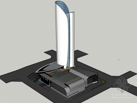 半地下商业建筑模型资料下载-漂亮商业建筑SketchUp模型下载