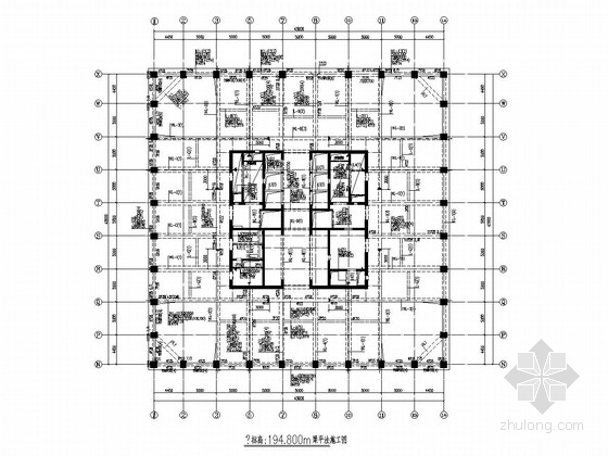 57层框架核心筒结构酒店办公楼结构施工图（213米 含裙房）-总统套房135.250~191.000m结构平面布置图 