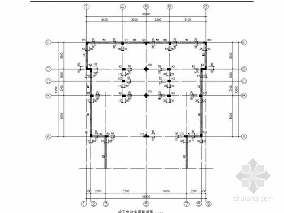 [安徽]三层异形柱框架结构别墅结构施工图（含建筑图）-地下室柱布置配筋图 