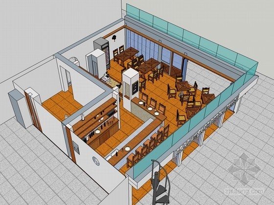 咖啡研发原型餐厅资料下载-咖啡餐厅SketchUp模型下载