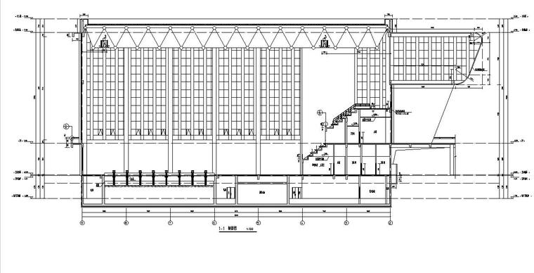 [宁夏]两层球形网架屋面体育中心建筑施工图（含全专业图纸）-两层球形网架屋面体育中心建筑剖面图