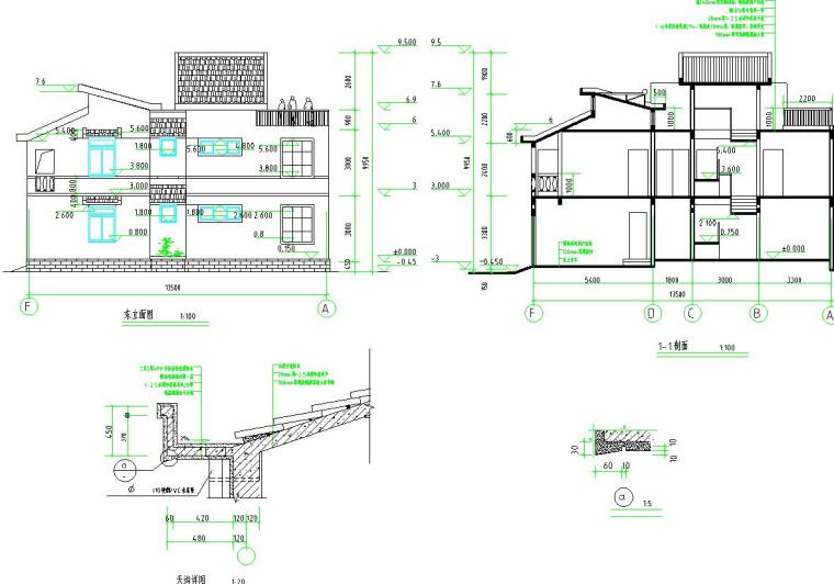 两户双联式，二层半新农村别墅建筑设计文本（包含效果图+CAD）-详图