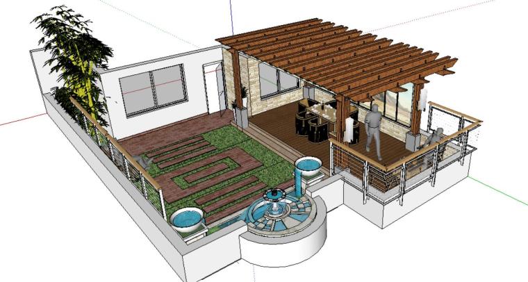 苏州庭院设计模型资料下载-小庭院景观模型廊架设计