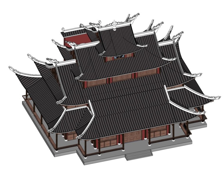 中国古建亭台楼阁塔SketchUp模型分享-财神庙