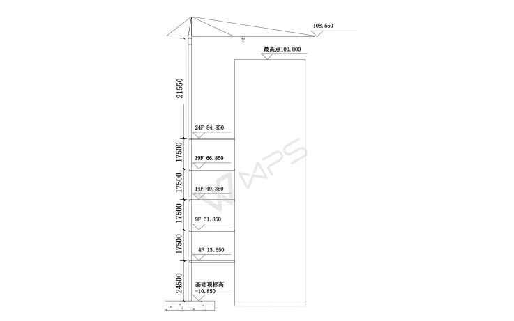 安置房项目工程群塔施工方案-塔吊B扶墙高度图