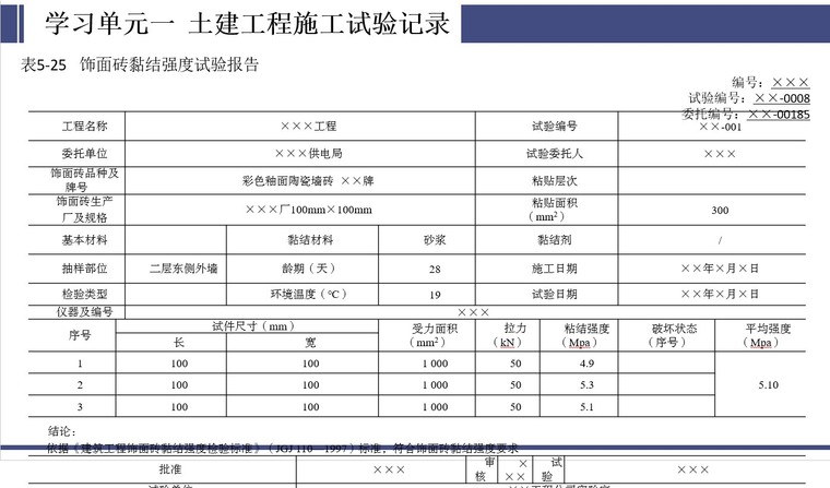 建筑工程施工试验记录和质量验收记录-6、饰面砖黏结强度试验报告