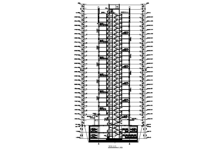 [宁夏]高层玻璃幕墙立面综合办公楼建筑施工图-高层玻璃幕墙立面综合办公楼建筑剖面图