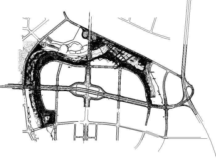 [广东]“绿色世界”滨水风光带绿地景观设计施工图全套-围堰土方剖面图