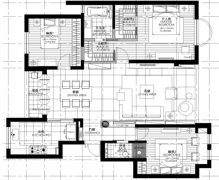 三室现代简约资料下载-[福建]现代简约风格三室两厅室内装修施工图设计（附效果图）