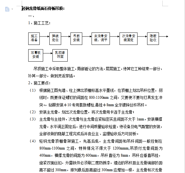 轻钢龙骨cad图资料下载-轻钢龙骨纸面石膏板吊顶—施工工艺与要点