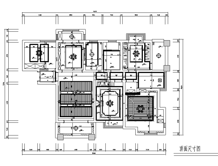 美式风格中南世纪城三居室住宅设计施工图（附效果图）-顶面尺寸图