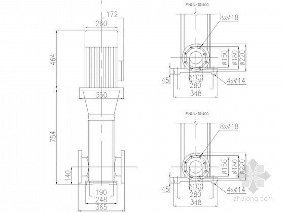 格兰富CR系列水泵CAD图集100张-CR-90设备尺寸图 