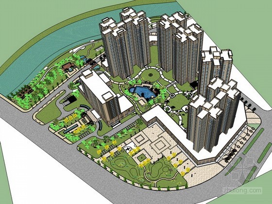欧式住宅规划PPT资料下载-欧式小区和酒店住宅规划sketchup模型下载