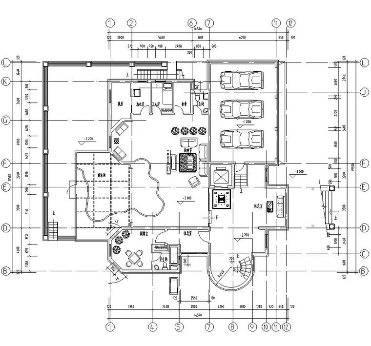 三层独栋别墅建筑施工图设计-地下层平面图