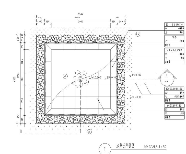 室内水景喷泉资料下载-方形喷泉水景设计详图