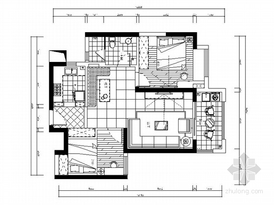 90平装修施工图资料下载-[武汉]现代风格色彩鲜明两居室装修CAD施工图（含效果图）
