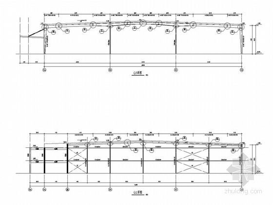 [湖北]局部二层门式刚架钢结构工业厂房结构施工图-GJ剖面图(一) 