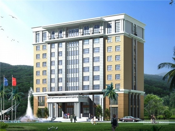 现代高层商务酒店资料下载-现代小高层商务宾馆建筑设计方案图（带效果图）