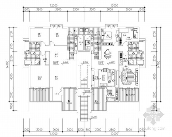 10万平方米小区总平面图资料下载-[北京]某叠拼别墅户型平面图（126、139平方米）
