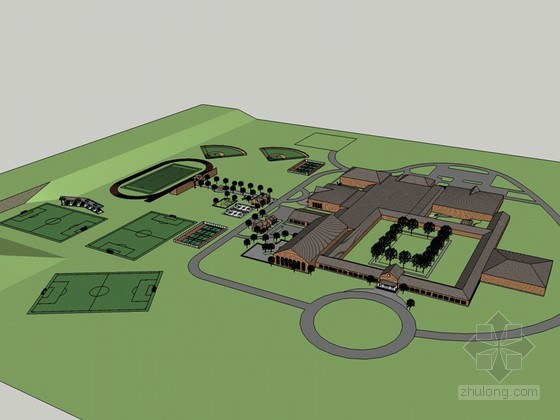 学校操场景观电气设计资料下载-学校建筑操场SketchUp模型下载
