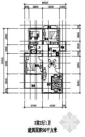 90平方三室户型资料下载-三室两厅一厨一卫90平方米