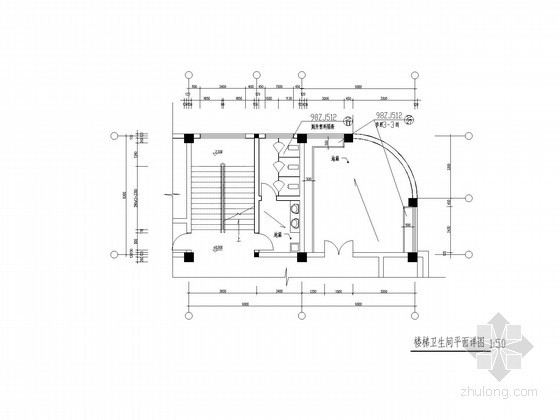 卫生间做法详图资料下载-某二层食堂楼梯卫生间平面详图
