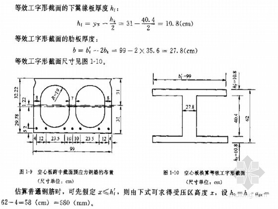 预应力混凝土空心板桥设计计算（52页）-等效工字形截面尺寸 