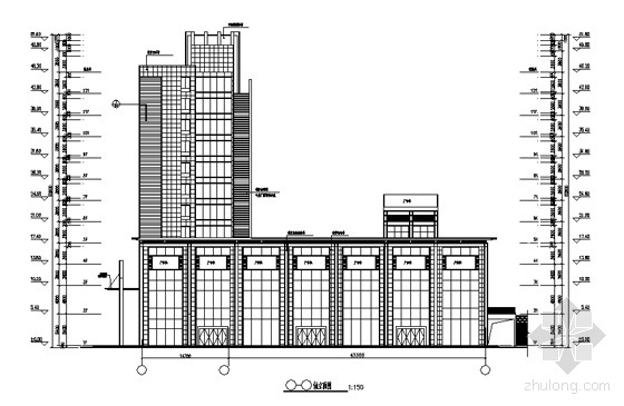 [威海]某十二层汽车广场博览中心建筑施工套图（含无障碍设计）-侧立面图