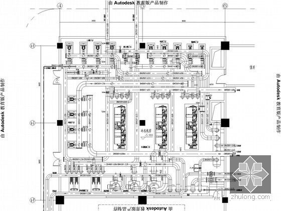 [成都]酒店办公大厦暖通空调施工图纸131张（15万平米）-冷冻机房接管平面