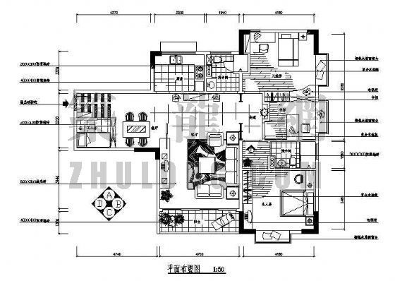 简中式140装修样板间资料下载-某三室样板间装修图