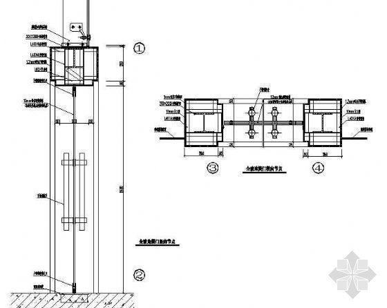 玻璃地簧门CAD资料下载-全玻地簧门横、竖向节点