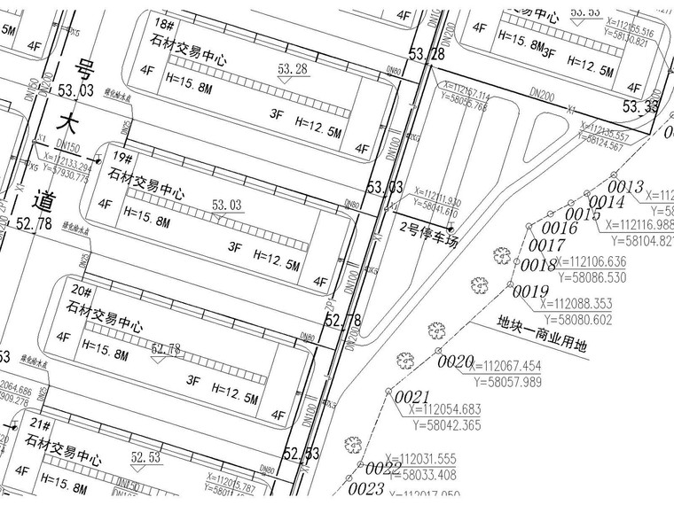 [湖南]三十万平米建材市场水电施工总平面图（给排水、照明电气）-给水平面图