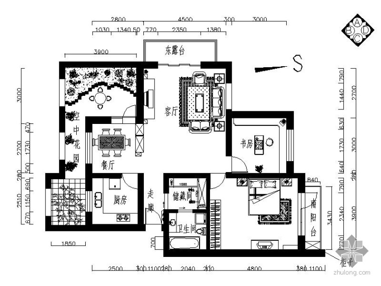 二室二厅平面图cad资料下载-二室二厅家居施工图