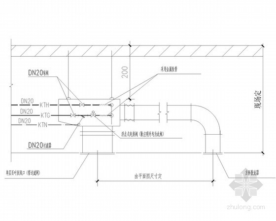 高层办公楼建筑空调通风防排烟系统设计施工图（设计美观）-风机盘管接管大样图 