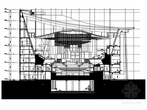 [深圳]现代风格高层幕墙式音乐厅建筑施工图（289张图纸，超详细）-现代风格高层幕墙式音乐厅建筑剖面图