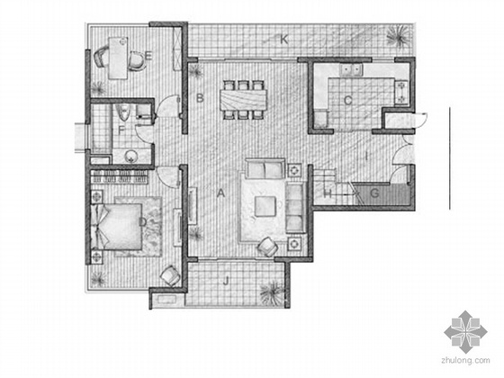 四室一厅两层平面图资料下载-复式四室二厅户型平面图（204）
