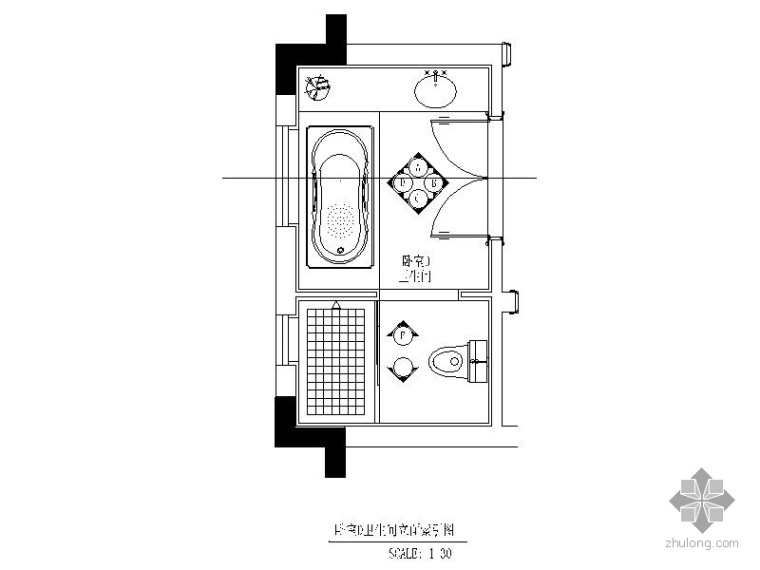 卫生间下水施工图资料下载-别墅卫生间装修施工图