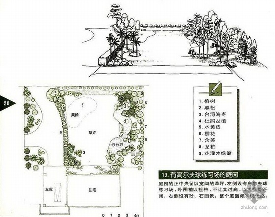 庭院景观设计图手绘资料下载-有高尔夫练习球场的庭院景观设计图
