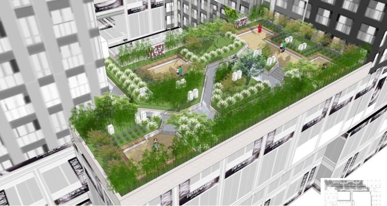 [重庆]知名地产西九商业广场景观方案设计（PDF+68页）-屋顶花园效果图